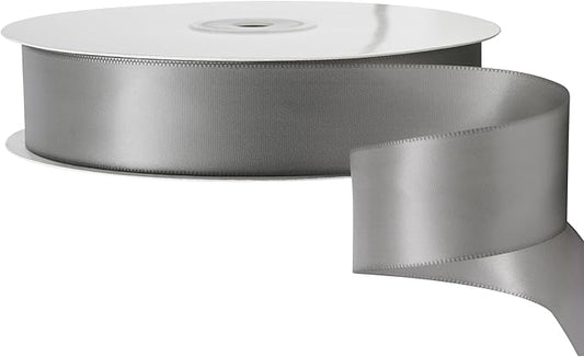 LIUYAXI Silver Stain Ribbon, 1" X Continuous 50 Yards, Double Faced Fabric Ribbon Perfect for Gift Wrapping Wedding Birthday Party Chair Sash Christmas Hair Floral Craft Sewing