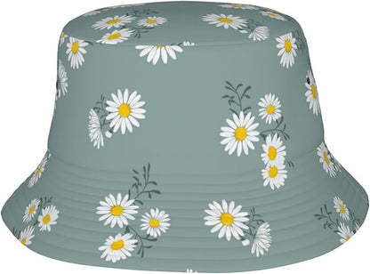 Small Daisy Green Chrysanthemum Flower Bucket Hats Fashion Sun Cap Packable Outdoor Fisherman Hat for Women and Men