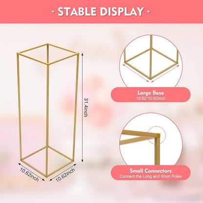 10Pcs Gold Wedding Flower Stands, Metal Column Flower Holder Gold Flower Centerpieces Stands Wedding Metal Centerpieces Rectangular Vase for Wedding Decorations Party Event (10Pcs 31.4in)