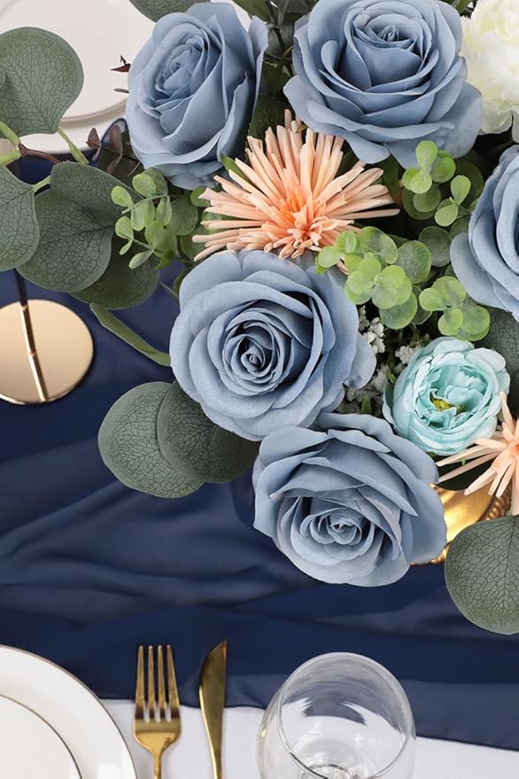 50pcs Roses Artificial Flowers Dusty Blue Silk Roses with Long Stems Fake Flowers for Wedding Bouquet Centerpices Decorations Party Bridal Baby Shower Home Decor