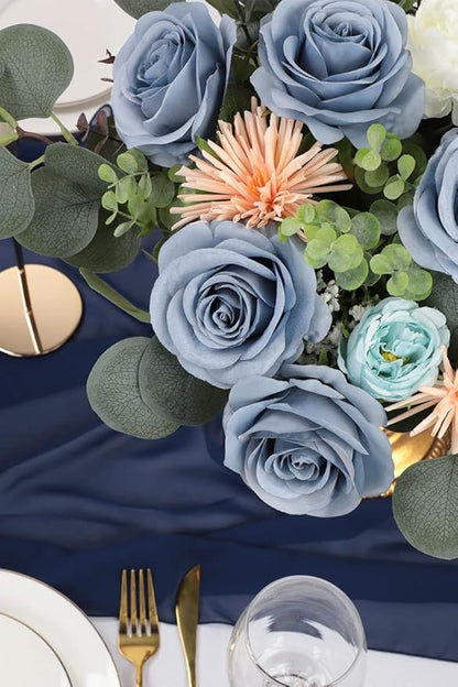 50pcs Roses Artificial Flowers Dusty Blue Silk Roses with Long Stems Fake Flowers for Wedding Bouquet Centerpices Decorations Party Bridal Baby Shower Home Decor