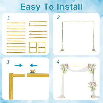 Square Balloon Arch Stand, 8.2x8.2FT Gold Wedding Arch Garden Arbor Garden Arches Metal Arch Backdrop Stand for Ceremony Party Birthday Bridal Baby Shower Anniversary Decoration Wedding Decor