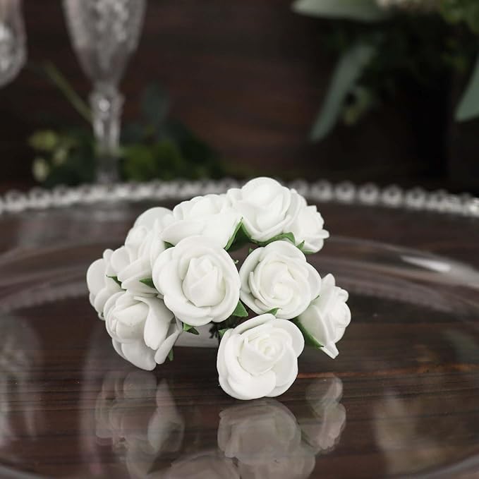 Efavormart 48 Roses | 4" Tall White Real Touch Artificial DIY Foam Rose Flowers with Stem, Craft Rose Buds