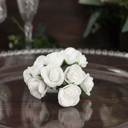 Efavormart 48 Roses | 4" Tall White Real Touch Artificial DIY Foam Rose Flowers with Stem, Craft Rose Buds