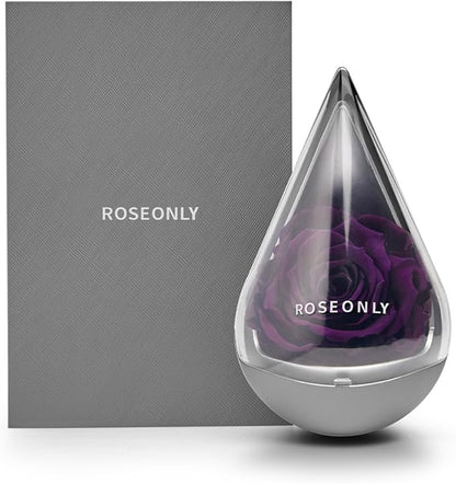 Preserved Rose with Water-Drop Shape, Eternal Flowers Gifts for Women Girlfriend Wife Mothers Real Roses Presents for Her Valentine's Day Christmas Birthday Mother's Day Anniversary (Purple)