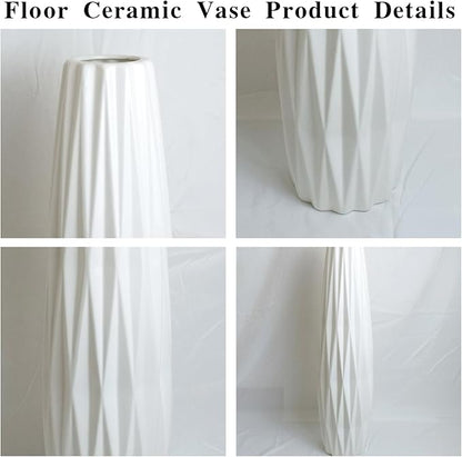 Ceramic White Floor Vase 24 Inches Tall Flower Holder Decorative Large Vases for Table Centerpieces Shelf Home Decor Living Room Branches Sky-Dried Flower Arrangement Simple Decorative