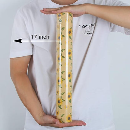 Aimyoo Kraft Floral Wrapping Paper Jumbo Roll, All Occasion Sunflower Flower Gift Wrap Paper for Wedding Bridal Shower Birthday, 17 in x 60 ft