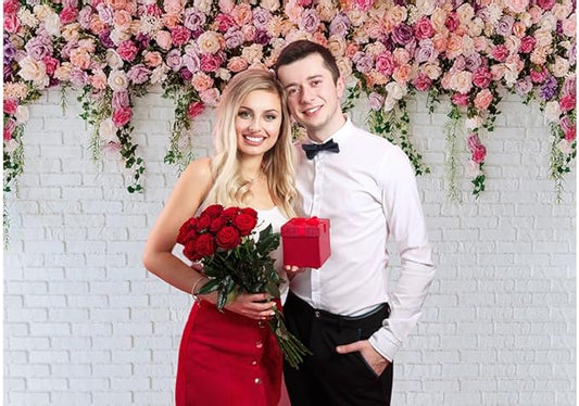 7x5ft White Brick Wall Floral Backdrop with Hanging Flowers – Spring Garden Photo Backdrop for Bridal Shower, Baby Shower, Birthday Party, Wedding Photography Decoration 134