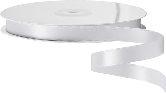 LIUYAXI White Stain Ribbon, 5/8" X Continuous 50 Yards, Double Faced Fabric Ribbon Perfect for Gift Wrapping Wedding Birthday Party Christmas Hair Floral Craft Baby Shower