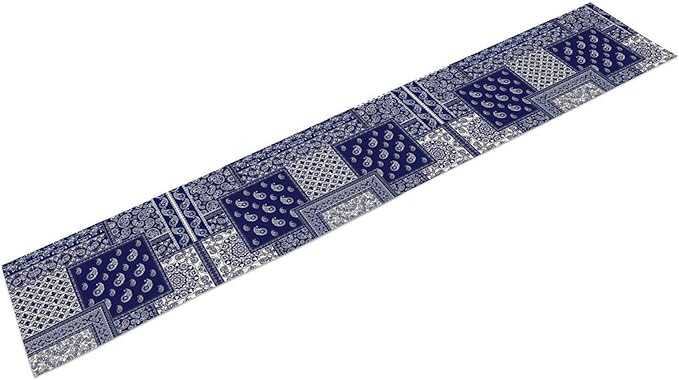 Boho Patchwork Table Runner, Blue White Bohemian Paisley Floral Vintage Farmhouse Table Runner for Kitchen Dining Home Party Holiday, 13x70 Inch