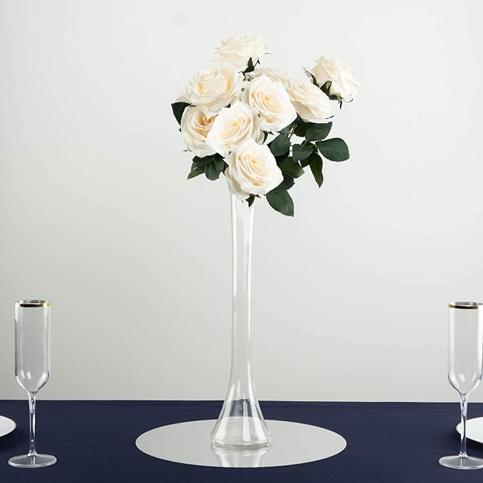 Efavormart 6 Pack Clear Heavy Duty Eiffel Tower Glass Vases with Round Base, Tall Skinny Flower Bud Vase Centerpieces - 16"