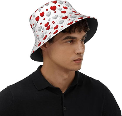 Love Bucket Hat Heart Fisherman Cap Romantic Bucket Hats Sun Caps for Hiking Camping