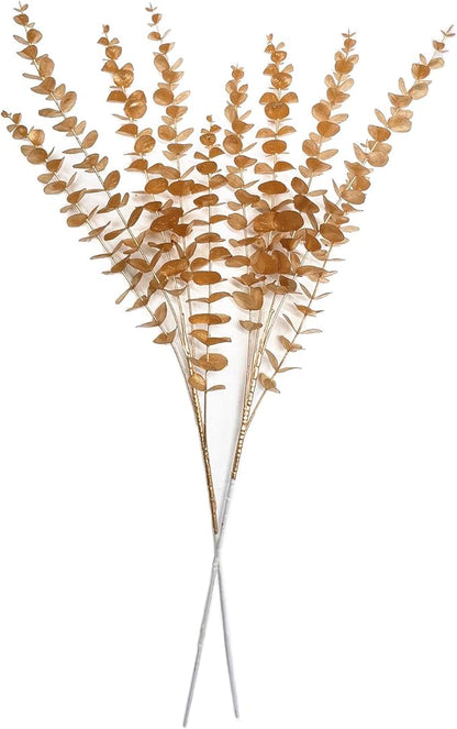 PASYOU Artificial Plants for Christmas Decor, Fake Gold Eucalyptus Plastic Grass Shrubs Leaves Indoor Outdoor Home Garden Party Hotel Wedding Event Faux DIY Decoration - 30 Inch Golden 2 Pack