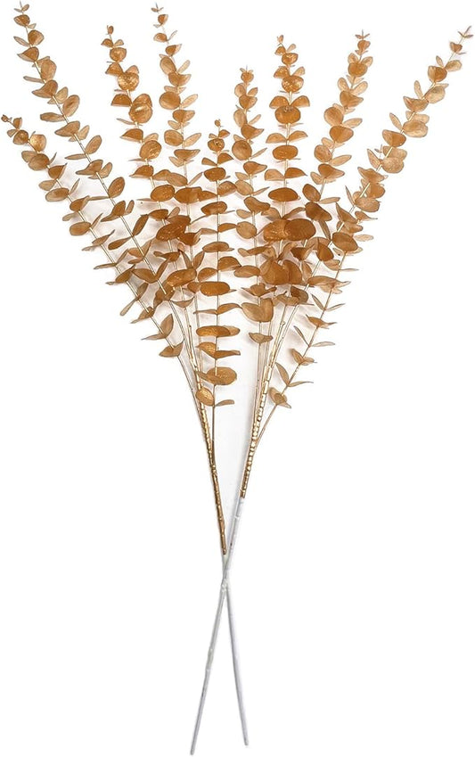 PASYOU Artificial Plants for Christmas Decor, Fake Gold Eucalyptus Plastic Grass Shrubs Leaves Indoor Outdoor Home Garden Party Hotel Wedding Event Faux DIY Decoration - 30 Inch Golden 2 Pack
