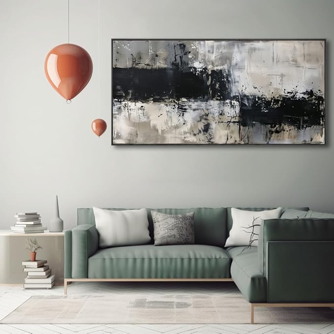 Wall Art Abstract Canvas Painting Black Grey Wall Decor Modern Artwork for Living Room Bedroom Dining Room Home Office Decor Large Framed Ready to Hang 20"x40"