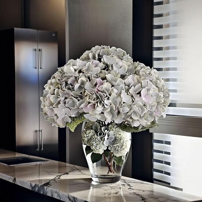 2Bouquets Artificial Fake Flowers Plants Silk Hydrangea Arrangements Wedding Bouquets Decorations Plastic Floral Home Kitchen Garden Party Festival Bar DIY (Gray Green,5 Flower Heads)