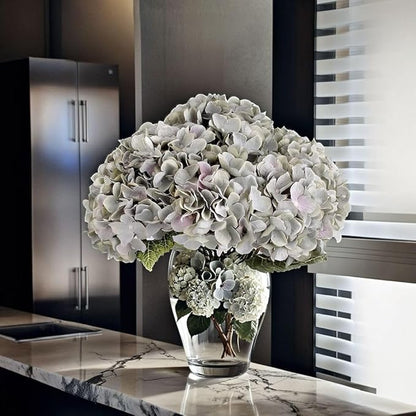 2Bouquets Artificial Fake Flowers Plants Silk Hydrangea Arrangements Wedding Bouquets Decorations Plastic Floral Home Kitchen Garden Party Festival Bar DIY (Gray Green,5 Flower Heads)