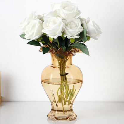 Large Glass Vase, Amber Vase for Flowers, Flower Vases for Bouquet, Glass Flower Vases for Living Room, Dining Table, Shelf, Wedding, Office, Coffee Table, 9.5 Inches