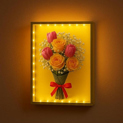 Dried Flower Shadow Box with LED Light | Changeable Artwork Display & Storage Frame | Wall-mounted & Tabletop Photo Album Display Frame (Orange)