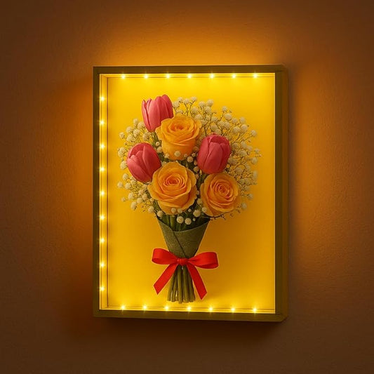 Dried Flower Shadow Box with LED Light | Changeable Artwork Display & Storage Frame | Wall-mounted & Tabletop Photo Album Display Frame (Orange)
