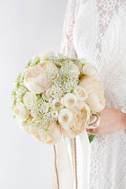 Champagne Wedding Bouquets for Bride Bridesmaids, Bridal Bouquet for Wedding Silk Artificial Flowers