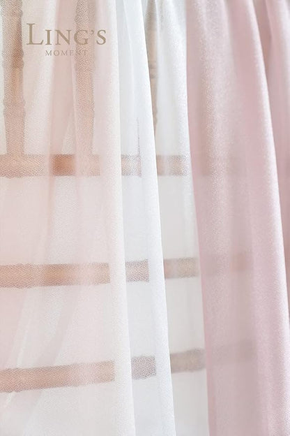 Ling's Moment Wedding Arch Draping Fabric 3 Panels 20Ft Chiffon Fabric, Sheer Hanging Drapes Arrangement for Wedding Ceremony Backdrop Outdoors Party Swag Home Decor (Dusty Rose & White & Blush)