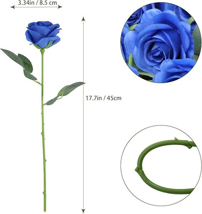 Artificial Rose Flower Artificial Flowers Flower with Long Stem Silk Roses Bouquet for Wedding Bridal Shower Party Home Decoration (Royal Blue, 12 Pcs)
