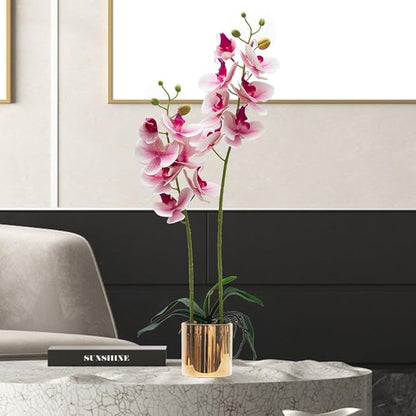 CXGS Artificial Orchid Flowers Light Pink Faux Orchids with Ceramic Vase Vivid Fake Phalaenopsis Flower Arrangement Gorgeous Artificial Plants for Wedding Party Exhibition Center Home Decor