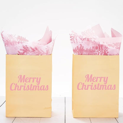 Whaline 100 Sheets Christmas Pink Tissue Paper Christmas Tree Gift Wrapping Paper Art Craft Paper for Home DIY Gift Bags Xmas Winter New Year Decor, 14 x 20 Inch