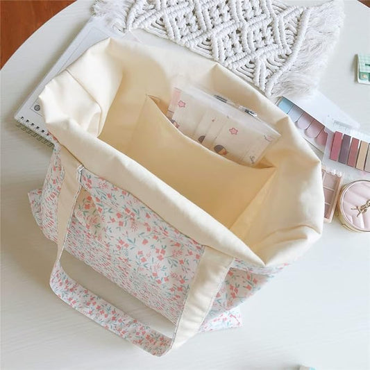 Cotton Canvas Tote Bag Reusable Soft Grocery Cloth Bag Floral Shoulder Bag for Beach Travel Shopping