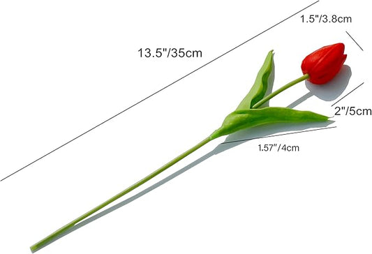 Mandy's Artificial Tulips 20 Stems Red PU Faux Flowers for Thanksgiving and Christmas Decorations Wedding Home Decor 13.5 Inch