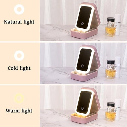 callie Personalized Travel Jewelry Case-Mirror & LED 3 Adjustable Light, Custom Birth Flower Makeup Jewlery Box with Name, Wedding Birthday Gift for Women