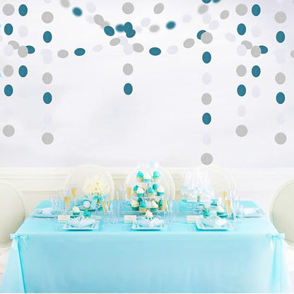 Teal-Turquoise White-Silver Party-Decorations Garland Streamers - 52Ft Woman Girl Frozen Birthday Paper Banner,Graduation Wedding Bachelorette Engagement Bridal Baby Shower Backdrop Decor Panduola