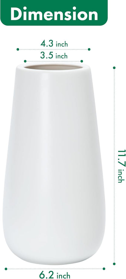 D'vine Dev 12 Inch White Elegant Oval Ceramic Vase for Flowers, Home Décor Vase with Design Box, VS-LD-C-4