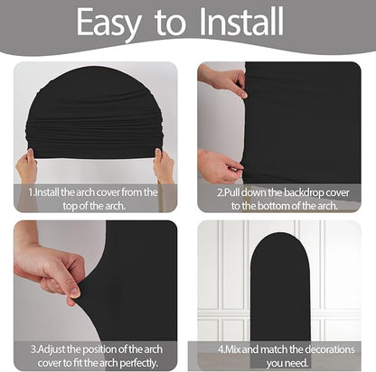 WEERRW Black Arch Backdrop Cover Ballon Arch Stand Covers Set of 3 Spandex Fitted Round Top Chiara Stretchy Backdrop for Wedding Birthday Party Decoration(6FT, 6.6FT, 7.2FT)