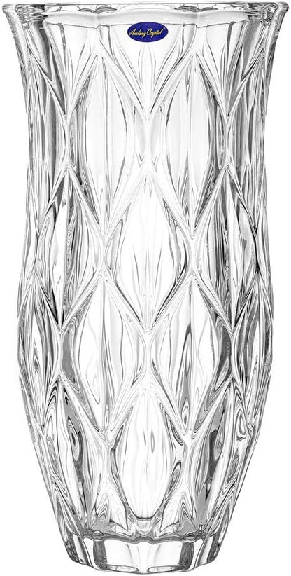 Amlong Crystal Large Size Clear Floral Vase 12 inches High (6 inch Top and 3 inch Bottom)