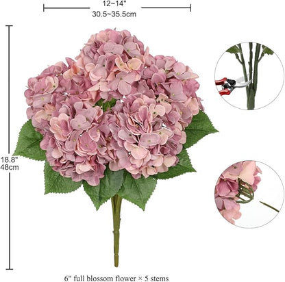 Hollyone Pink Purple Hydrangea Artificial Flowers Large Artificial Hydrangeas Silk Flowers for Home Decor Indoor Wedding Flowers Bouquets Faux Flowers Kitchen Centerpiece Table Decorations