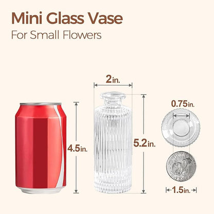 ComSaf Small Vases for Flowers Mini Clear Glass Bud Vases in Bulk, 5.2 inch Tall Mini Flower Vase, Vases for Centerpiece, Ribbed Vase, Wedding Table Ceterpiece, Home Decor, Housewarming Gift (Clear)