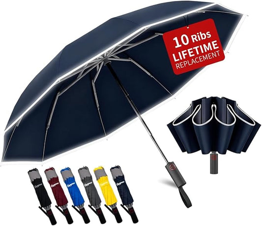 4-in-1 Inverted Travel Umbrella Compact, Automatic Large Umbrellas for Rain & Sun, Portable Windproof Umbrella for Backpack, Reverse Folding Umbrella for UV with Reflective Strips,Lightweight