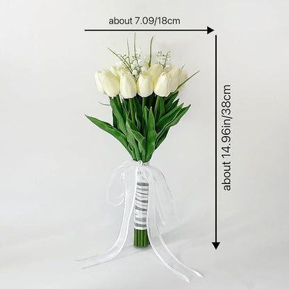 Artificial Floral Tulip Bouquet 20pcs Artificial Tulip Flowers,Bridesmaid Bouquet with Wedding Ceremony Festivals Anniversary Bridal Rehearsal Party Bar Table Decor(Cream)