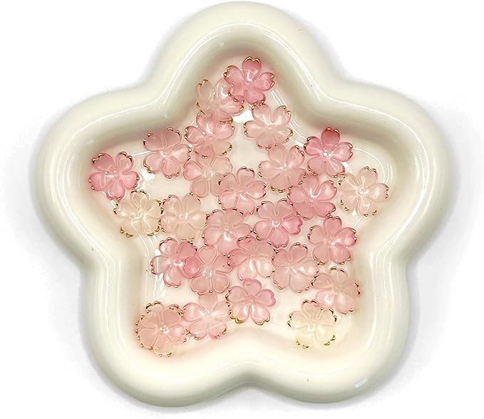 100PCS Cherry Blossom Acrylic Beads, Gold-Plated Flowers Beads for Jewelry Making, Pink Floral Spacer Bead for Keychains Earrings Bracelets Necklaces Lanyard DIY Handicrafts