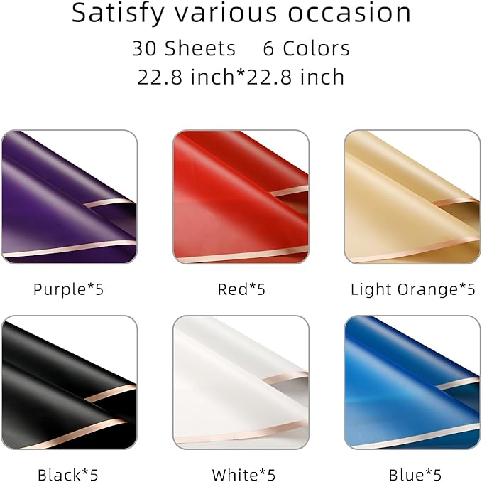 Bupduq 30 Sheets 6 colors Flower Bouquet Wrapping Paper，Florist Supplies Waterproof Floral Bouquet Wrapping Paper Bouquet Accessorie，Flower Shop Packaging Pape for DIY Gift Wedding Birthday