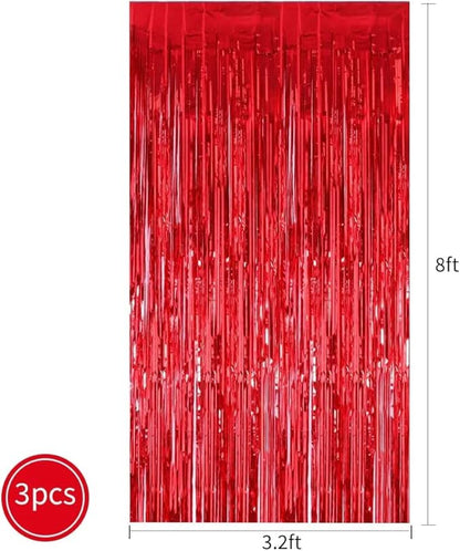 TONIFUL 3Pcs Red Door Streamers,Red Photo Booth Backdrop Metallic Streamers Red Foil Fringe Curtains for Birthday,Christmas,New Year,Bachelorette,Graduation Party Streamers Decor(9.9ft x 8.2ft)