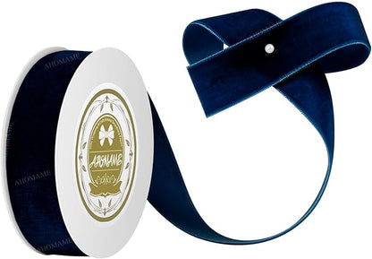 Navy Blue Velvet Ribbon - 1 inch x 5 Yards for Gift Wrapping, Crafts, Christmas Decor, Bow Making, Vintage Fabric