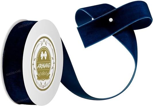 Navy Blue Velvet Ribbon - 1 inch x 5 Yards for Gift Wrapping, Crafts, Christmas Decor, Bow Making, Vintage Fabric