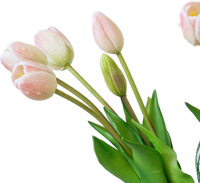 15pcs Artificial Tulips Flowers, Real Touch Latex Bouquet, Fake Tulips for Office Wedding Party Home Kitchen Garden Decoration-B Powder Pink