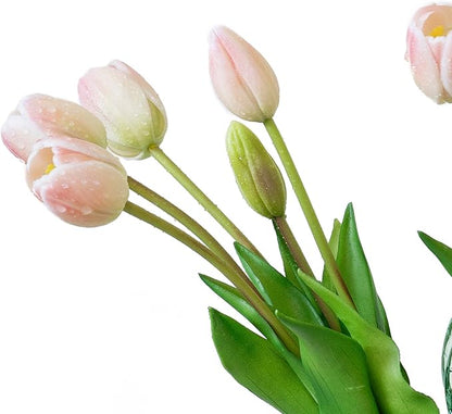 15pcs Artificial Tulips Flowers, Real Touch Latex Bouquet, Fake Tulips for Office Wedding Party Home Kitchen Garden Decoration-B Powder Pink