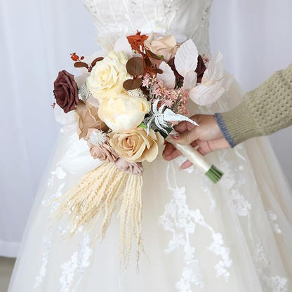 S_SSOY Wedding Bouquet Bride,Bride Bridal Bouquet Bridesmaid Artificial Flowers for Ceremony Anniversary Party Bridal Shower Decoration Wedding Bouquets (Caramel Champagne)