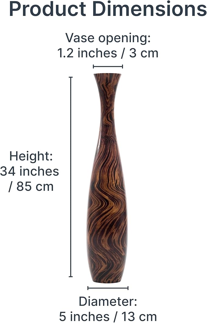 Leewadee Large Brown Light Brown Home Decor Floor Vase – Wooden 34 inches Tall Farmhouse Decor Flower Holder for Fake Plant and Pampas Grass