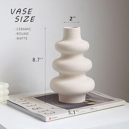 Ceramic Modern Dried Flower Vase, Off White Round Pampas Vase, Boho Home Decor for Centerpiece Wedding Dinner Table Party Living Room Office Bedroom, Housewarming Gift
